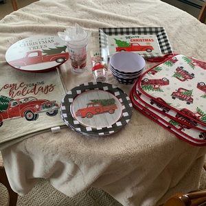 Red truck Christmas tree dining set